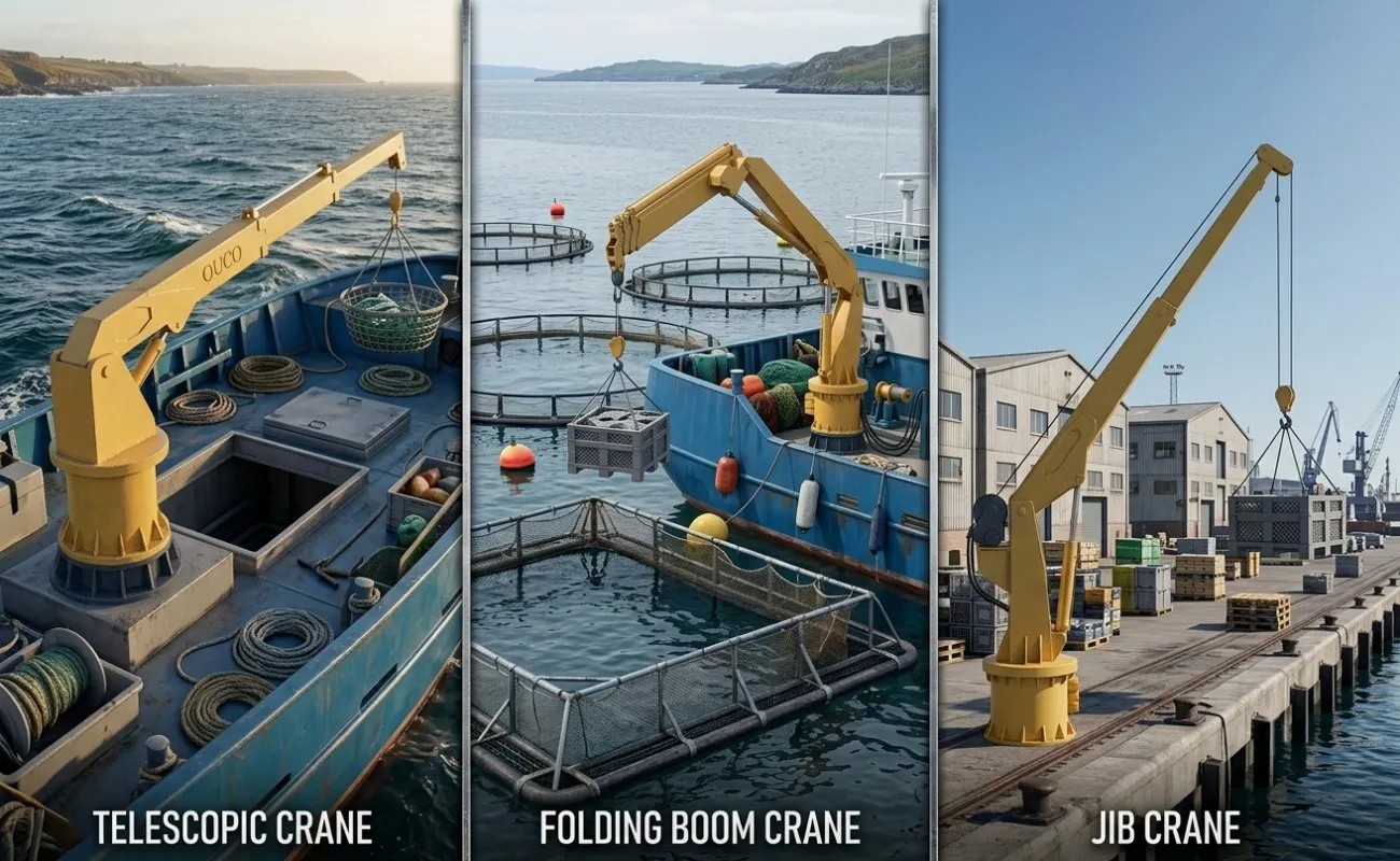Three types of cranes commonly used in fishing