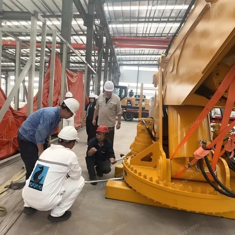 discussing crane pedestal installation on pontoon