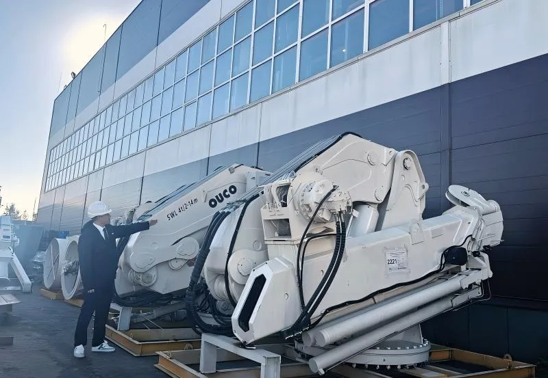 foldable crane in a stowed position